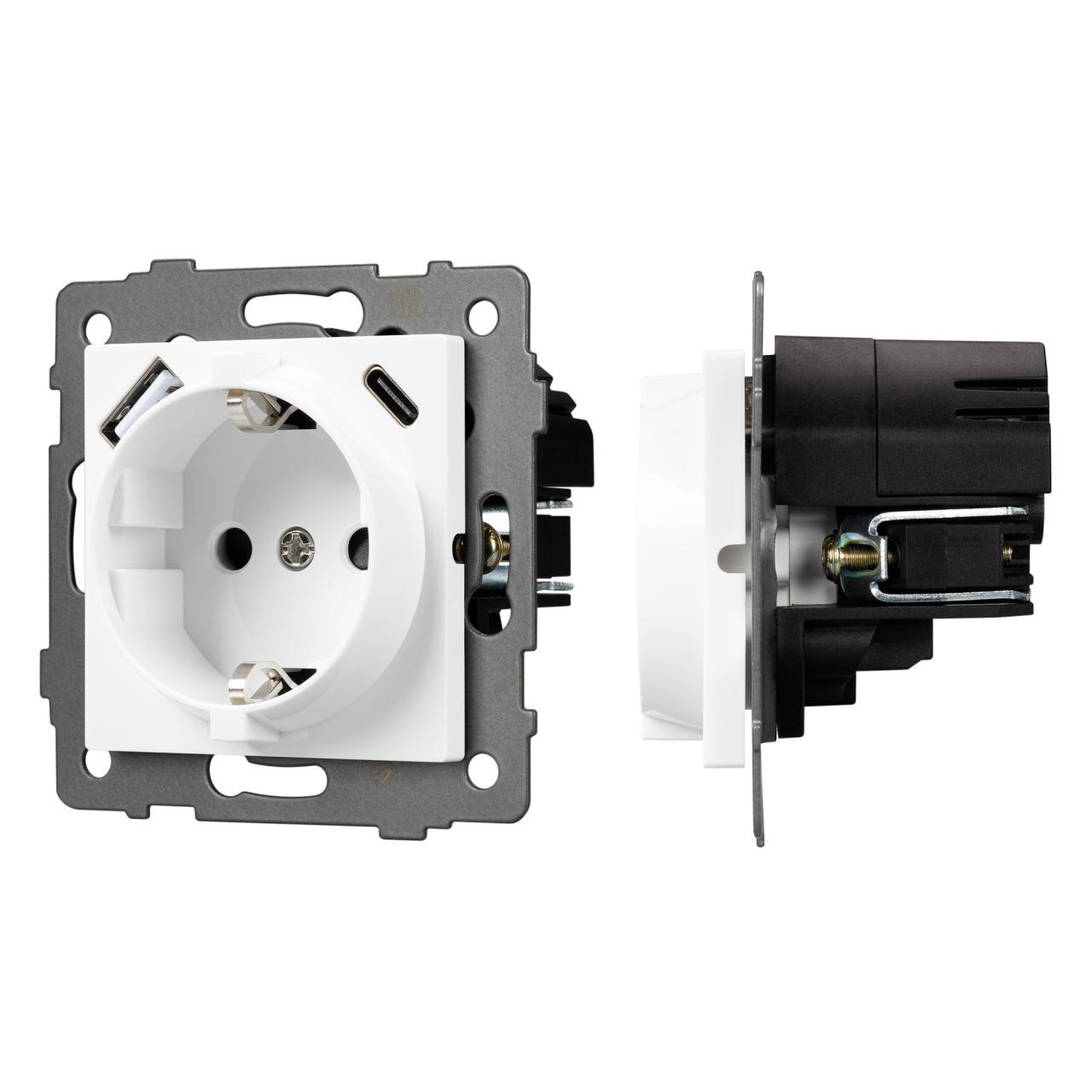 Механизм розетки с быстрой USB зарядкой SCT-MUAC-PL-WH-V (250V, 16A) Arlight 049822