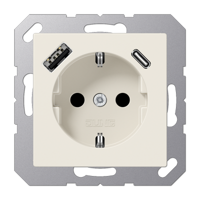 JUNG Слоновая кость Розетка SCHUKO® с USB-зарядным устройством, тип A + тип С; термопласт