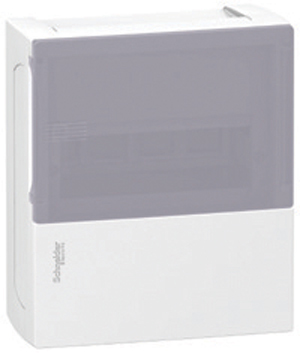 Schneider Electric RESI9 MP (Mini Pragma) Бокс навесной с белой дверью 1 ряд/8 модулей, IP40, IK07, 63А, 2 клеммы, Италия