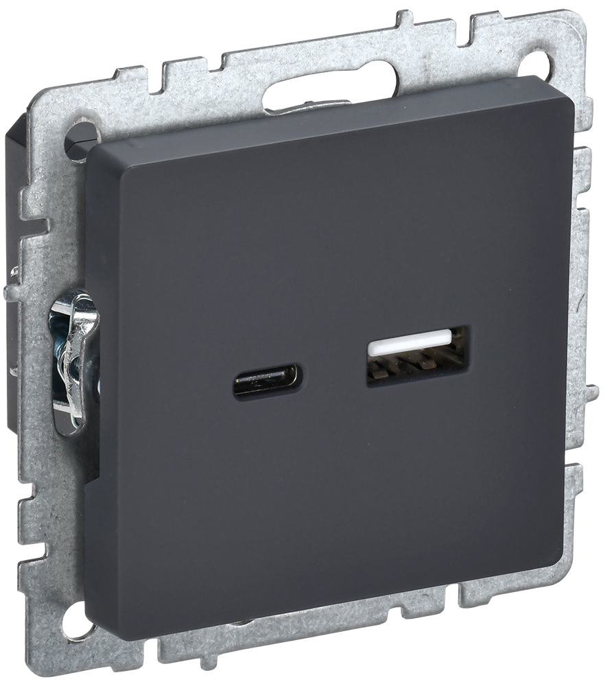 IEK BRITE BASE Графит Розетка USB A+C 18Вт РЮ11-1-БрГ