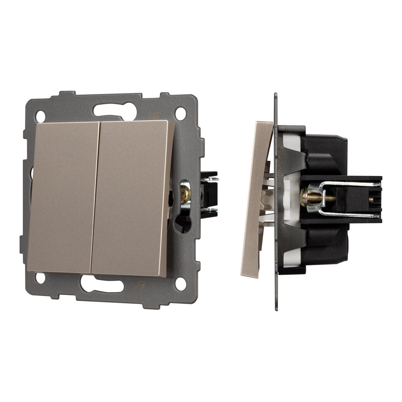 Механизм выключателя двухклавишный непроходной SWT-MK02-PL-GD-V (250V, 10A) Arlight 049890