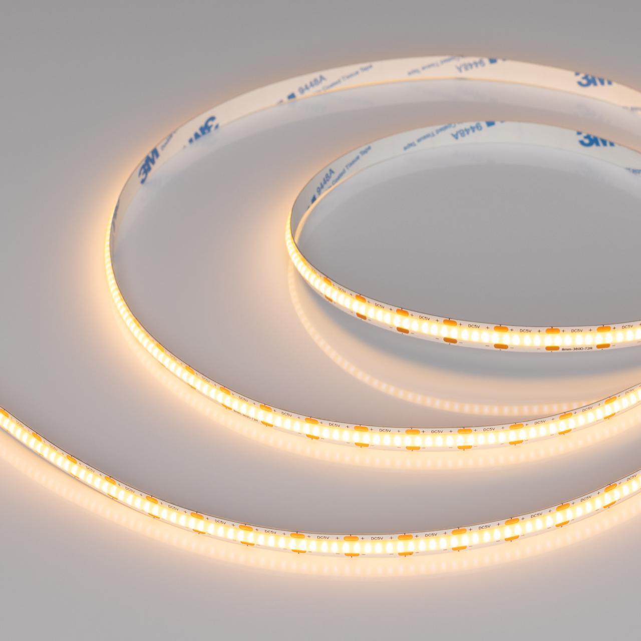 Светодиодная лента Arlight 5W/m 360 LED/m CSPSMD теплый белый 5М COB-X360-8mm 5V 041706