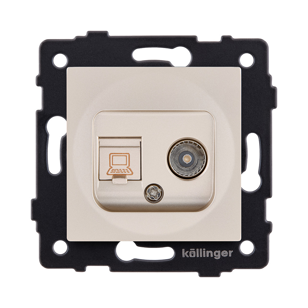 Розетка двойная TV (мама) + RJ45 Cat.5, золотой Kollinger REA-012GD для Aspekt, Eleganz, Reflex