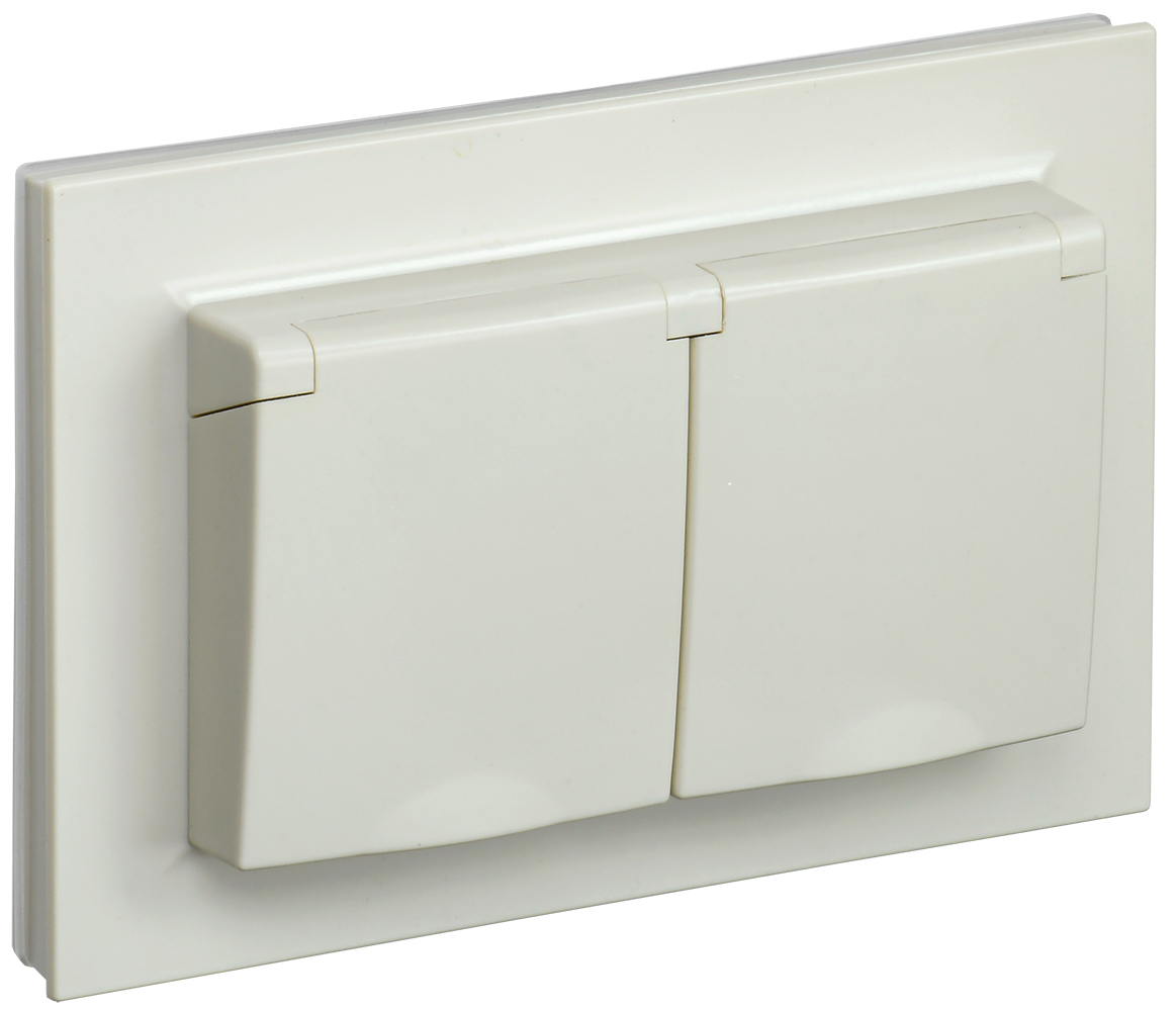 IEK BRITE Бежевый Розетка 2-м с/з с защ штор и крыш 16А в сборе IP44 РСбш12-3-44-БрКр