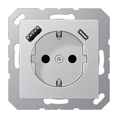 JUNG Алюминий Розетка SCHUKO® с USB-зарядным устройством, тип A + тип С; термопласт