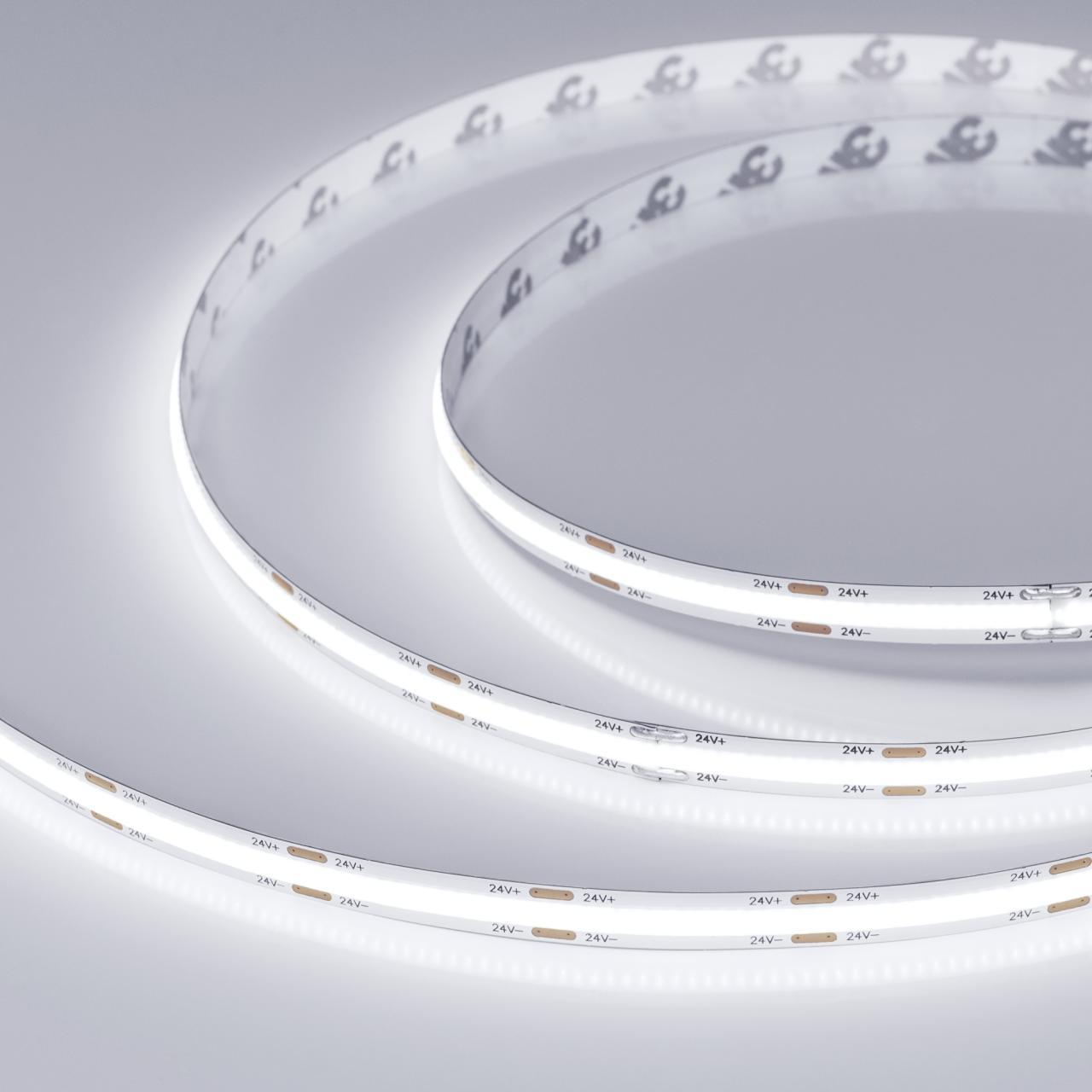 Светодиодная влагозащищенная лента Arlight 11,5W/m 54LED/m COB холодный белый 5M COB-NANO-X544-8mm 24V White6000 031906(1)