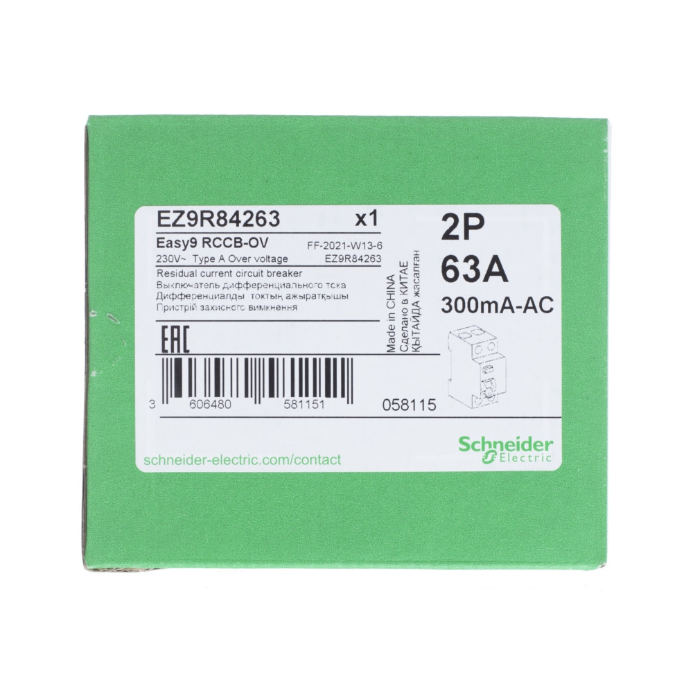 Schneider Electric EASY 9 УЗО 2P 63А 300мА A защита от перенапряжения