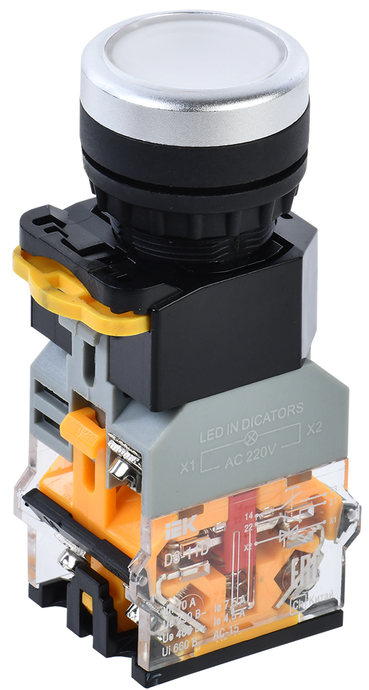 IEK Кнопка D8-11D d=22мм 1з+1р с подсветкой белая