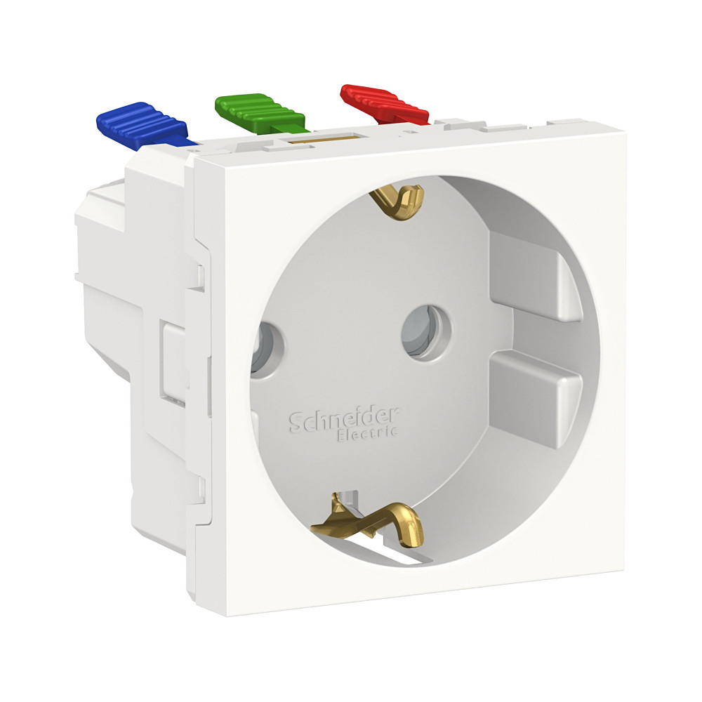 Schneider Electric Unica Modular Бел Розетка с/з со шторками, с быстрозажимными клеммами, 16А 250В, 2 модуля