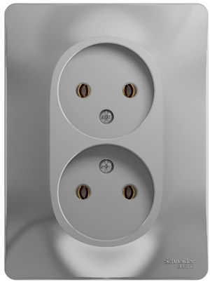 Systeme Electric Glossa Алюминий Розетка 2-я б/з (в сборе с рамкой)