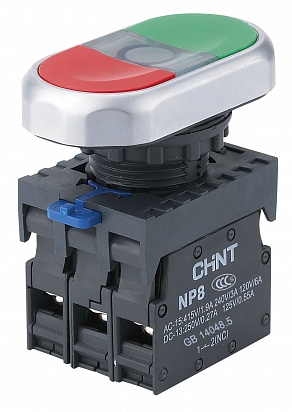 CHINT Двойная кнопка NP2-BW8465 1НО+1НЗ AC230В(LED) IP40