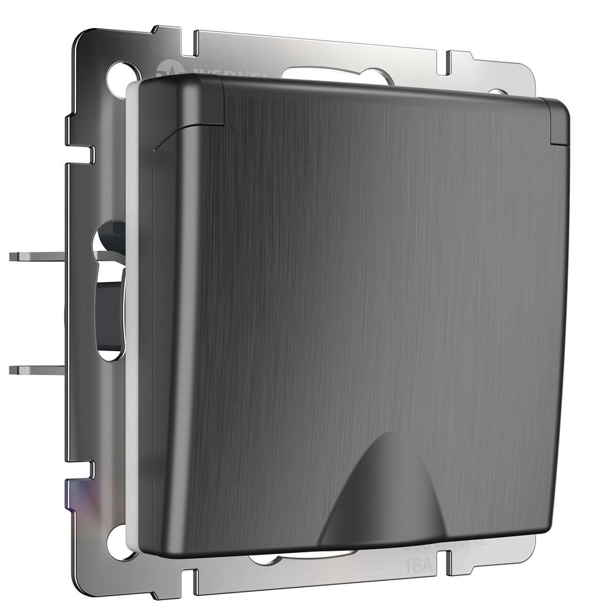 Розетка Werkel влагозащищенная с заземлением с защитной крышкой и шторками графит рифленый W1171204 4690389158643