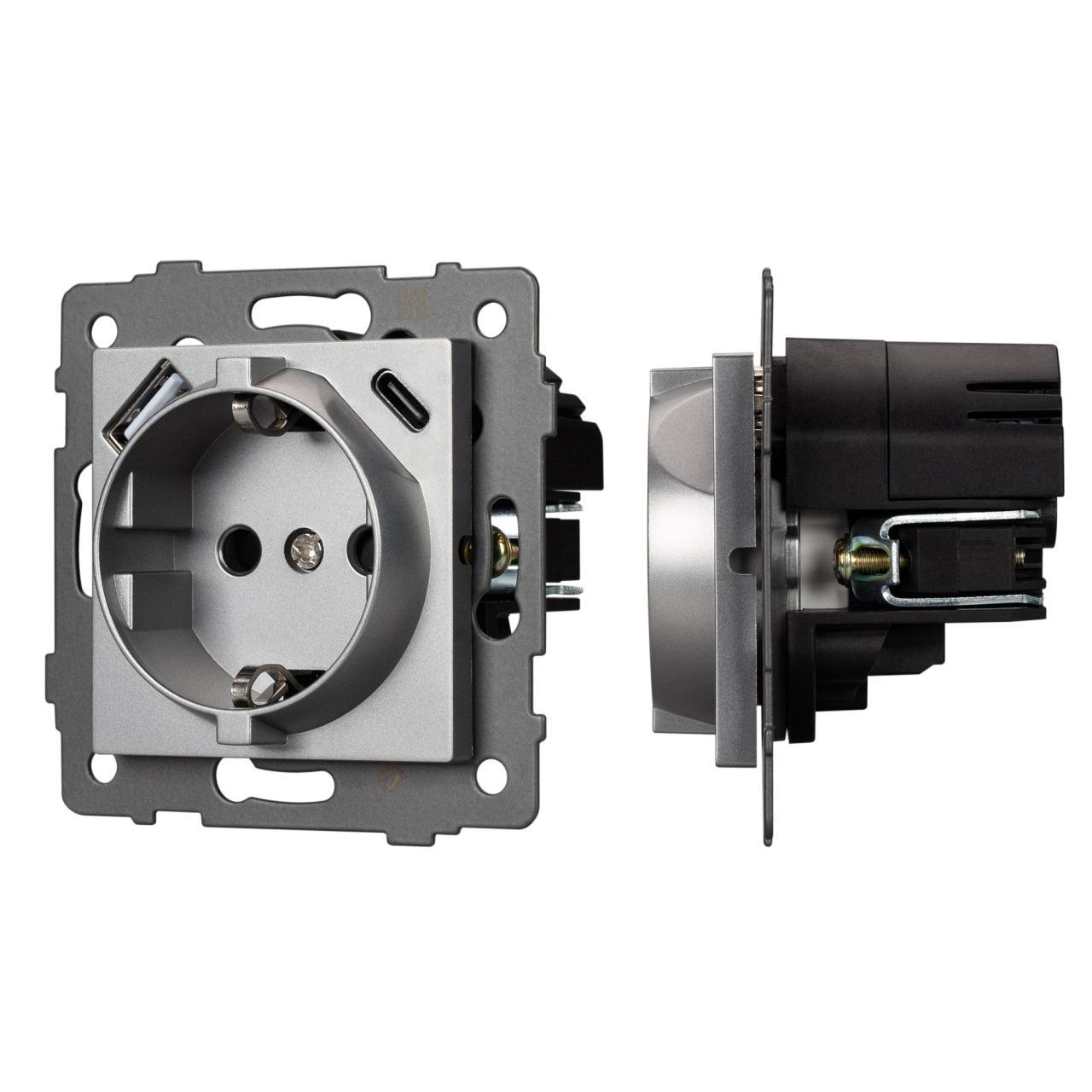 Механизм розетки с USB зарядкой SCT-MUAC-PL-GR-V (250V, 16A) Arlight 049831