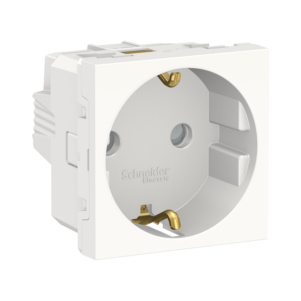 Schneider Electric Unica Modular Бел Розетка с/з со шторками, винт. зажим, 16А, 250В, 2 модуля