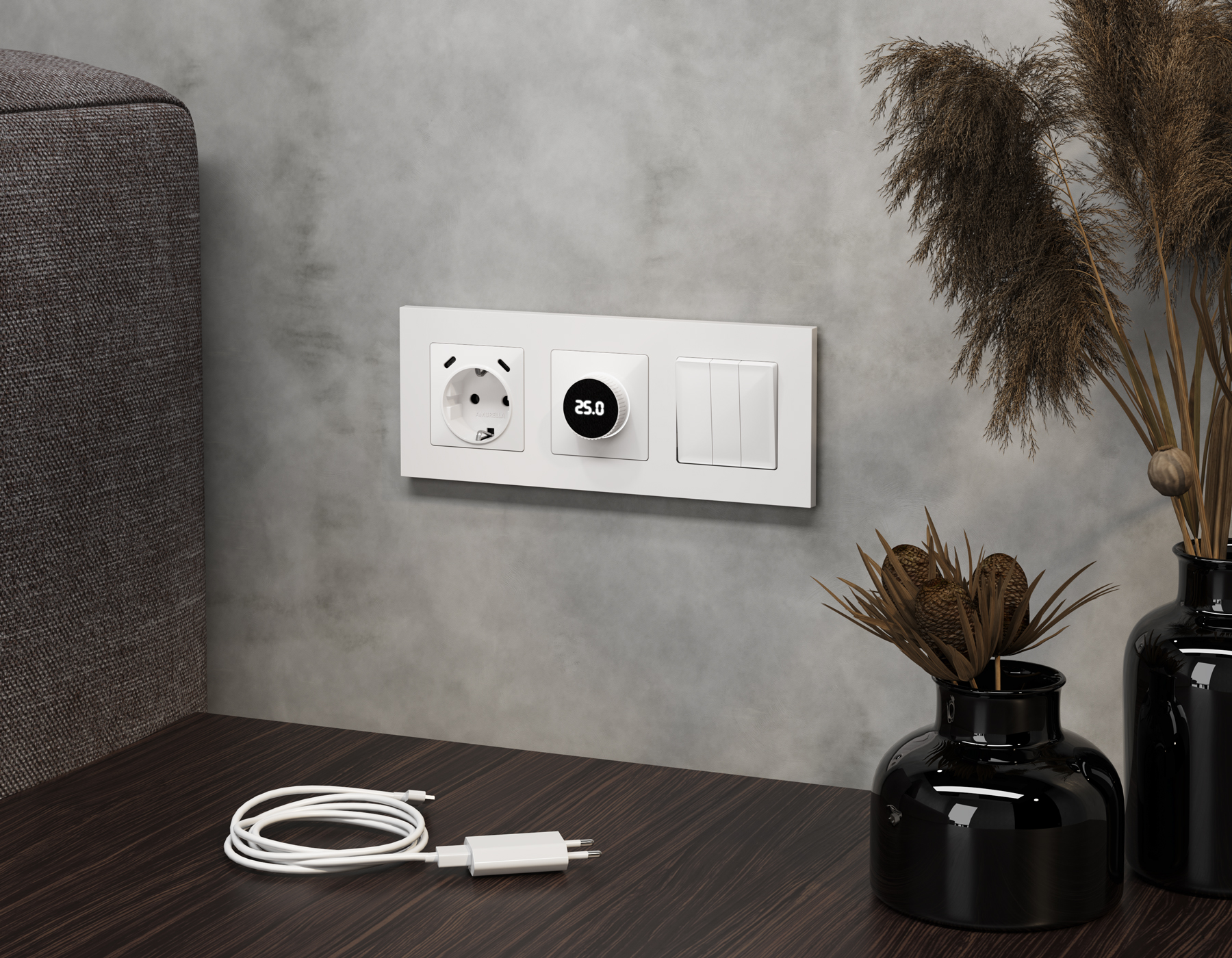 MA110510 Комплект механизма электрической розетки 2USB С+C 20W с/з на винтовых зажимах 16A-250V ALFA Белый глянец QUANT (AP1105, VM165)