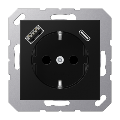 JUNG A Flow/A 550 Черный матовый Розетка с USB-зарядным устройством, тип A+С, SCHUKO