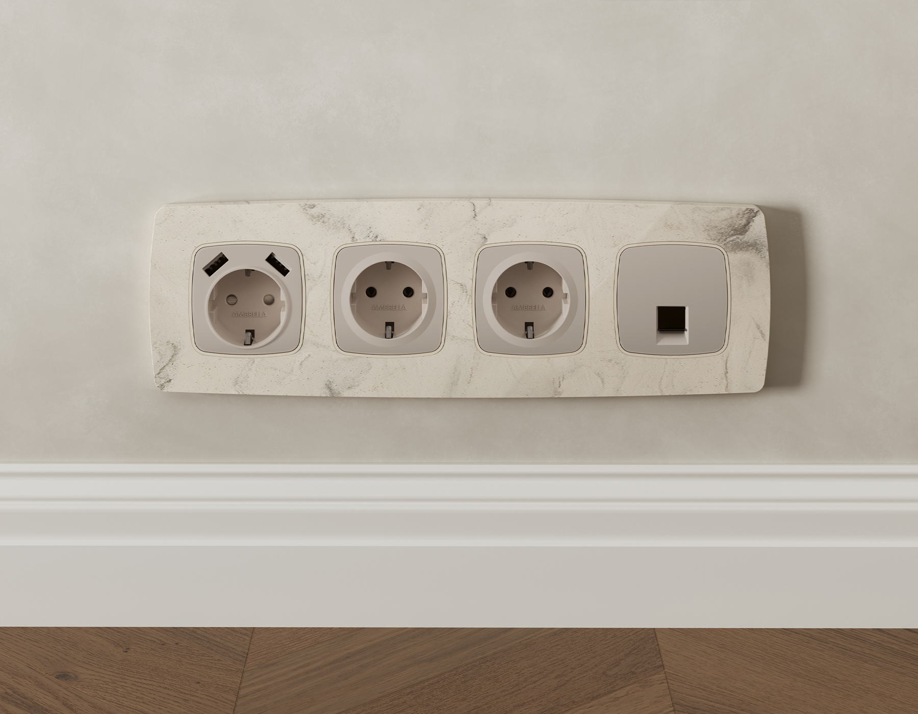MO372005 Комплект мех-ма компьютерной розетки RJ-45 экранированной с автоматической защитной шторкой OMEGA Серо-бежевый матовый QUANT (OP3720, VM185)