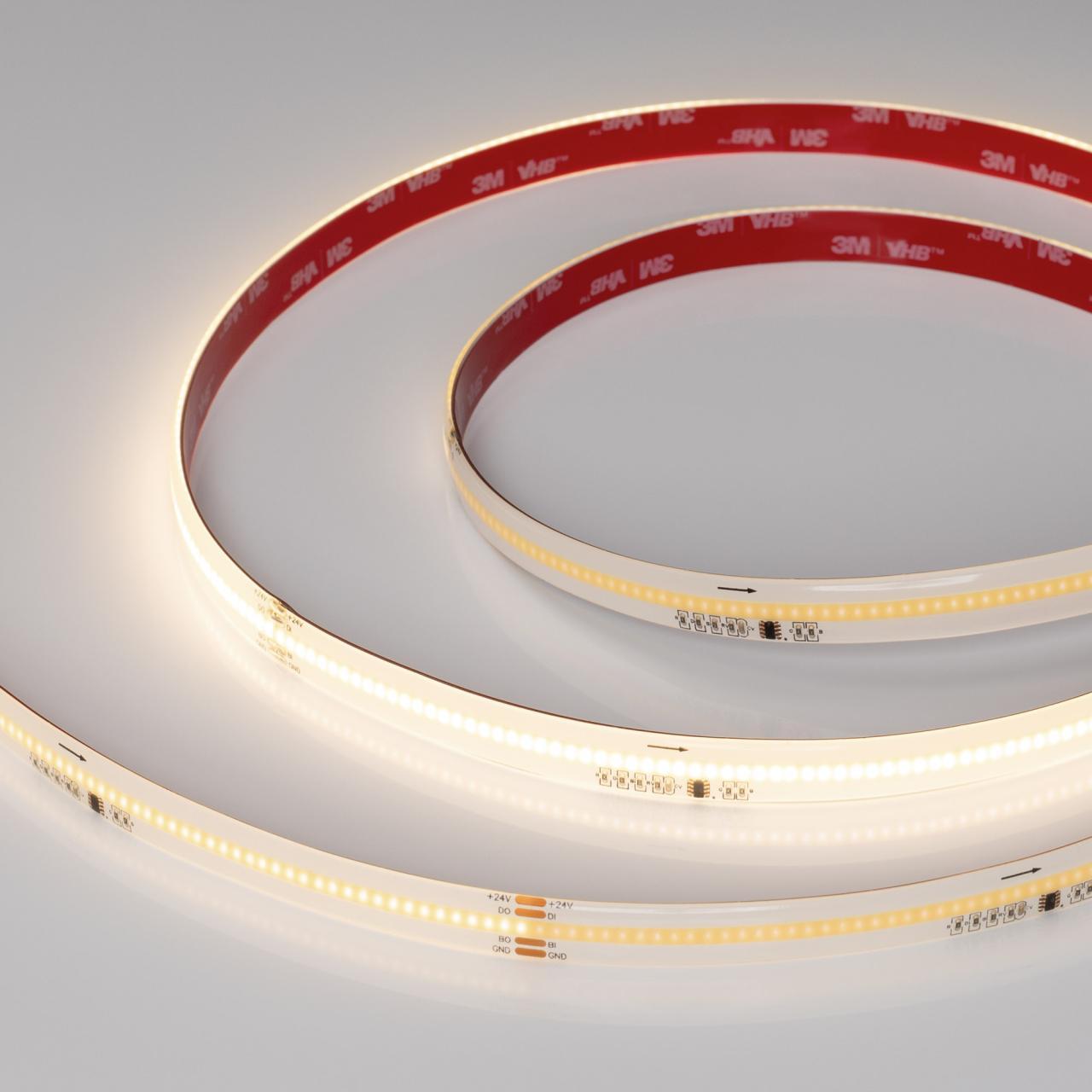 Светодиодная лента герметичная Arlight 7W/m 378LED/m CSPSMD теплый белый 5М SPI-COB-SE-X378-12mm 24V 041739