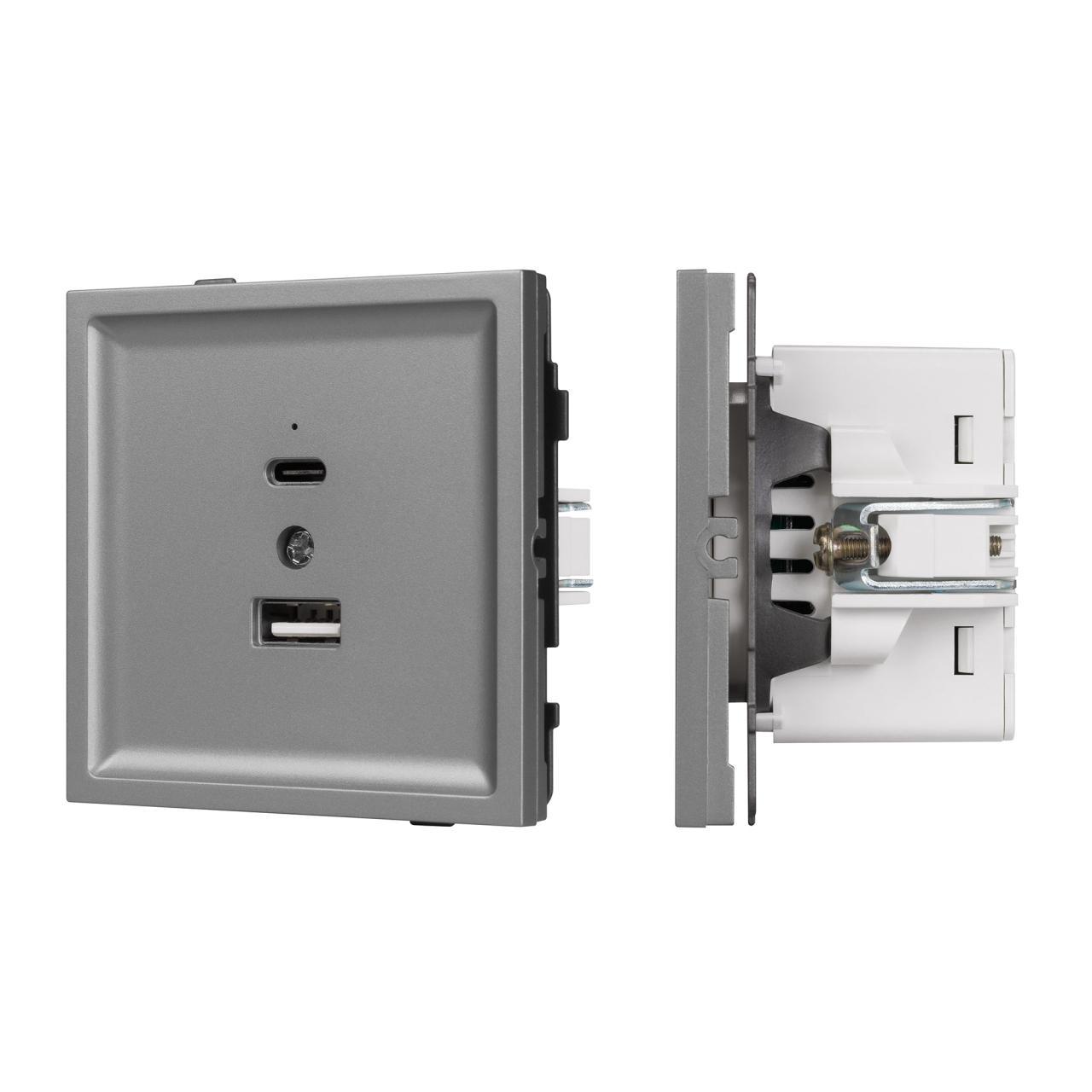 Механизм USB розетки SCT-TENDO-MUAC-PL-GR (5V, 3A, QC3) Arlight 054096
