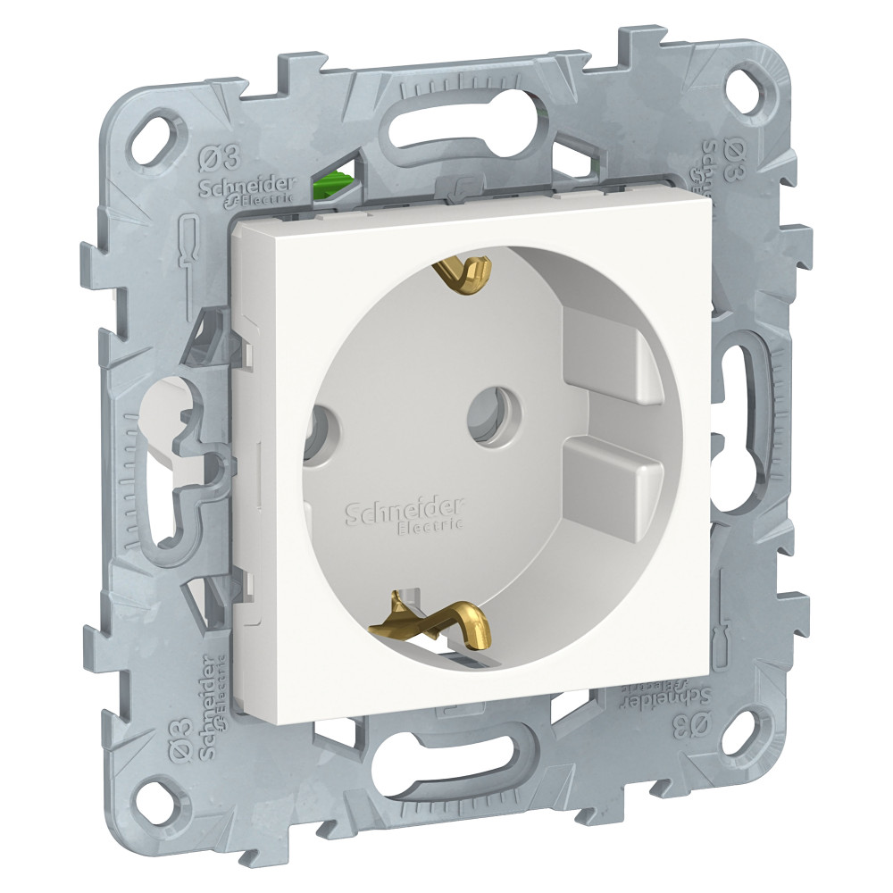 Schneider Electric Unica New Бел Розетка с/з со шторками, с быстрозажимными клеммами, 16А, 250В