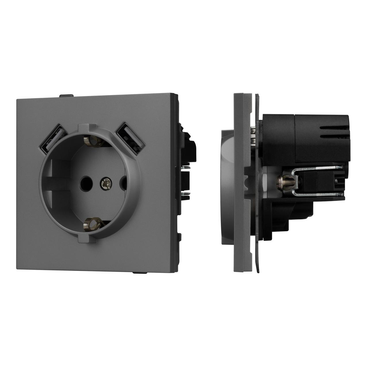 Механизм розетки с USB зарядкой SCT-TENDO-MUAA-SFPL-GR (230V, 16A) Arlight 054605