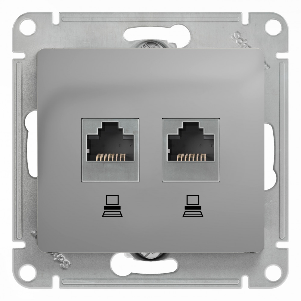 Systeme Electric Glossa Алюминий Розетка 2-ая компьютерная RJ45+RJ45, кат.5E