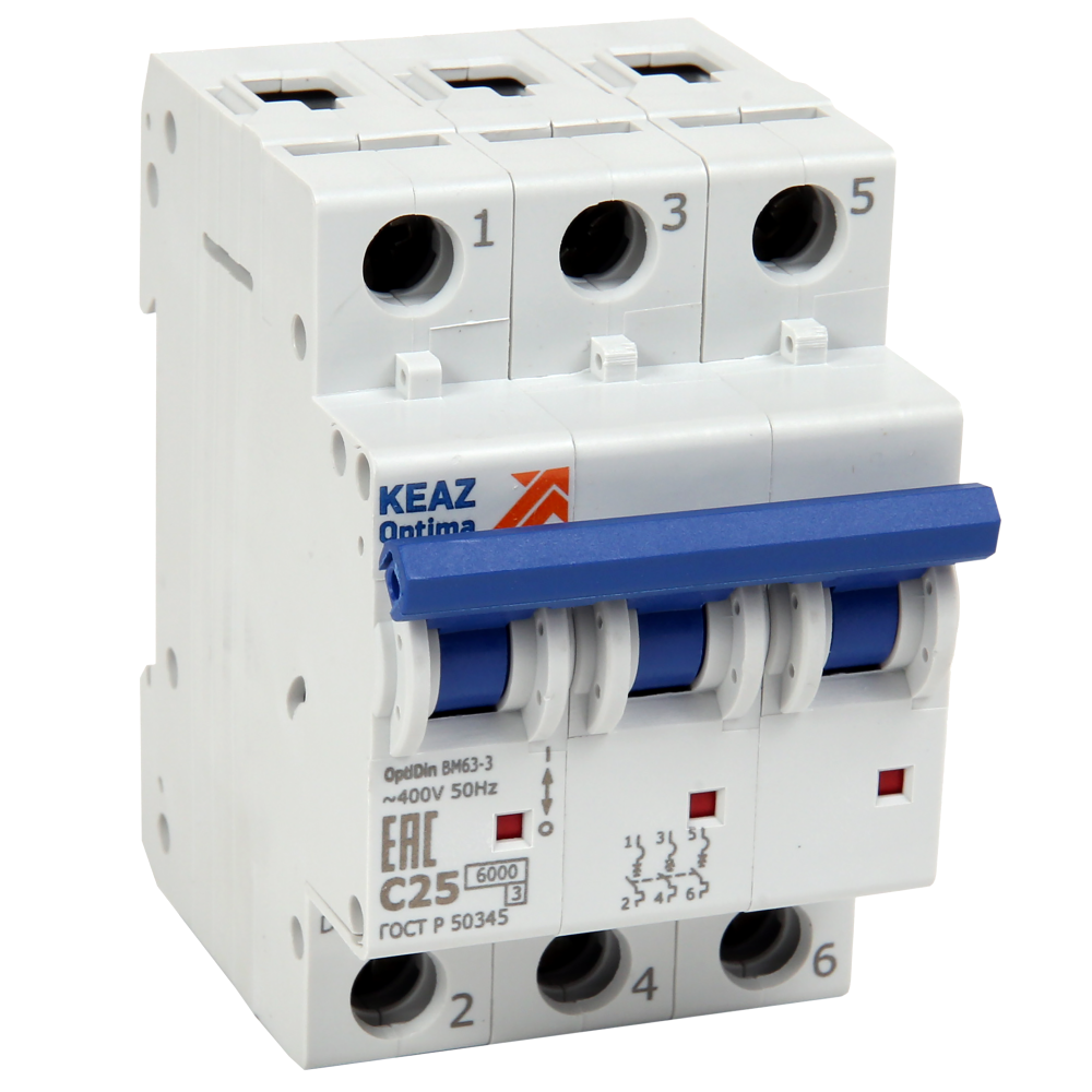 КЭАЗ OptiDin BM63 Автоматический выключатель 3P 20A B 6кА AC (BM63-3B20-УХЛ3)