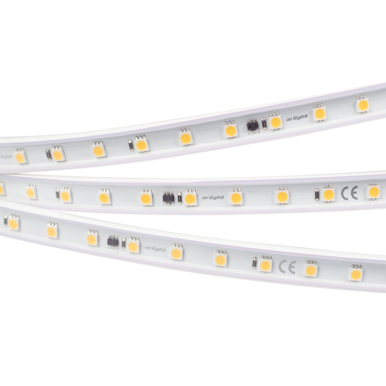 Светодиодная влагозащищенная лента Arlight 8W/m 54LED/m 5060SMD теплый белый 50M 027058(2)