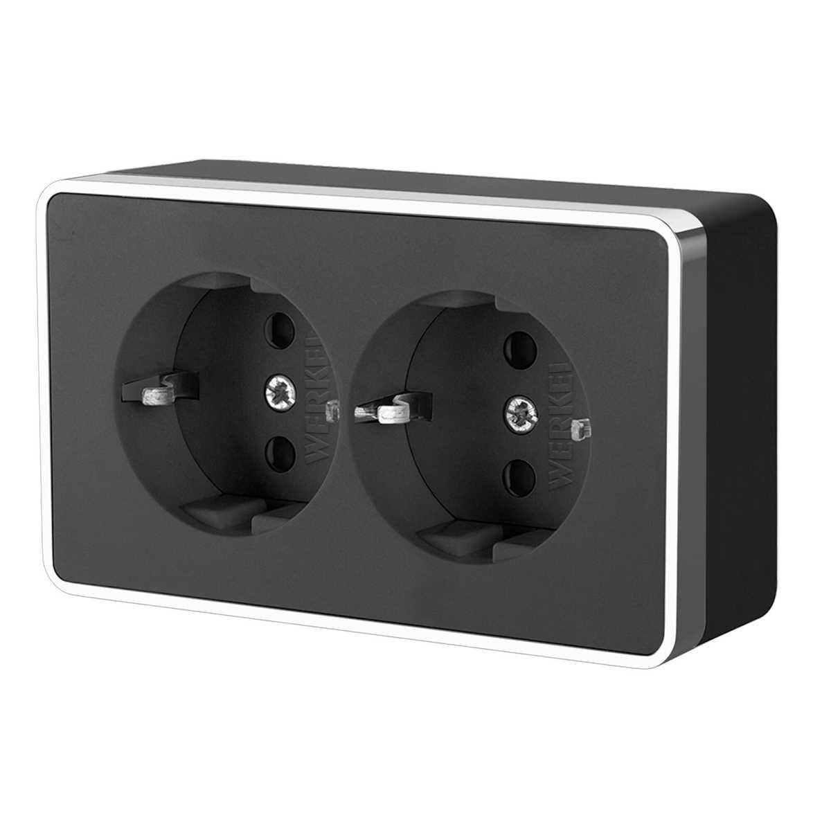 Розетка двойная с заземлением Werkel Gallant черный/хром W5072135 4690389164705