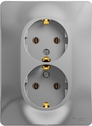 Systeme Electric Glossa Алюминий Розетка 2-я с/з (в сборе с рамкой)