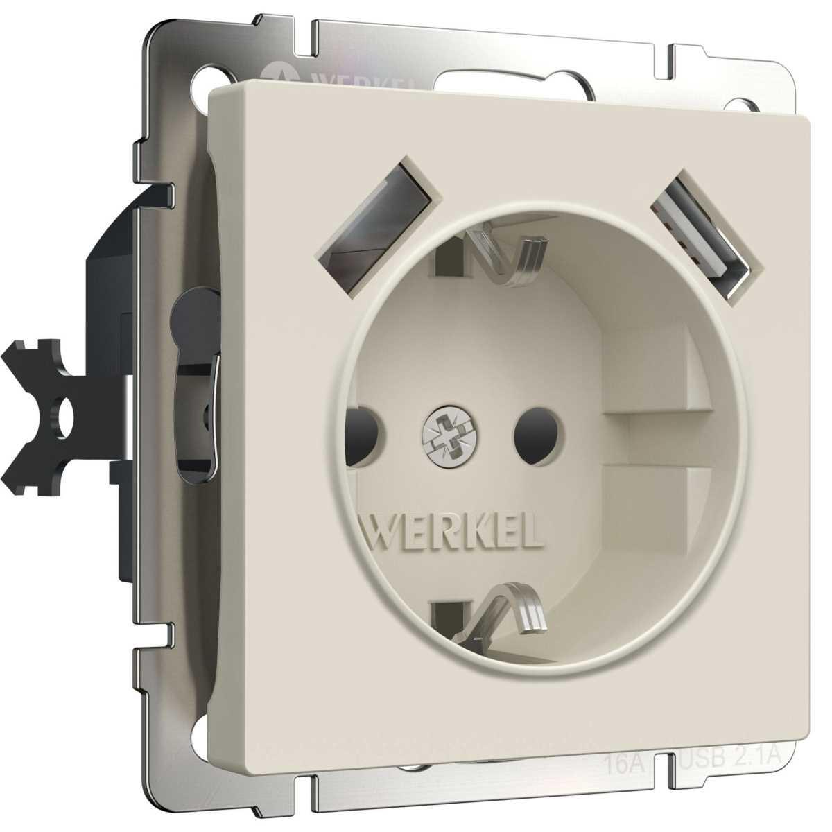 Розетка с заземлением, шторками и USBх2 Werkel айвори матовый W1171562 4690389192005
