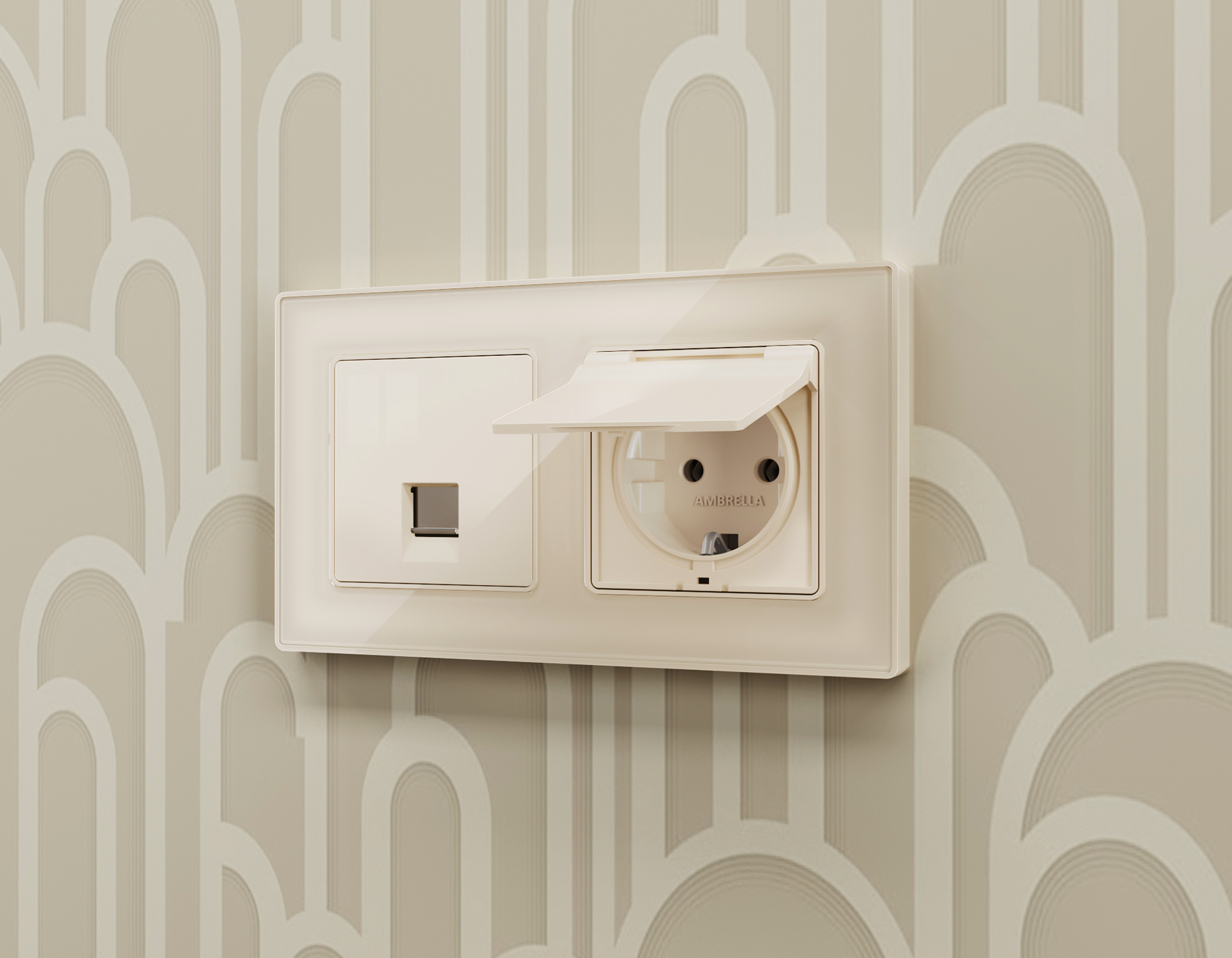 MA312010 Комплект механизма компьютерной розетки ALFA Бежевый глянец RJ-45(8P8C) CAT6 с шторкой QUANT (AP3120, VM188)