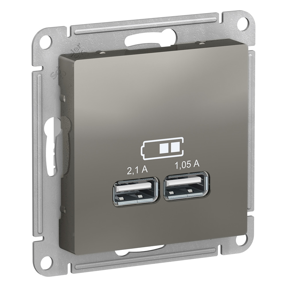 Systeme Electric AtlasDesign Сталь USB, 5В, 1 порт x 2,1 А, 2 порта х 1,05 А, механизм
