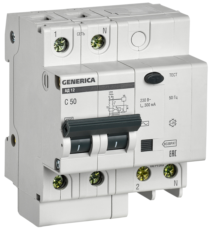 IEK GENERICA Диф. автомат АД12 2Р 50А 300мА