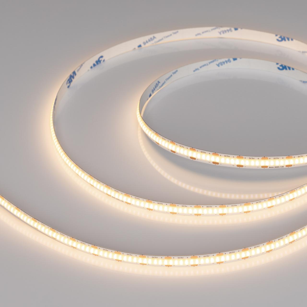 Светодиодная лента Arlight 5W/m 360 LED/m CSPSMD теплый белый 5М COB-X360-8mm 5V 041704
