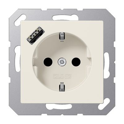 JUNG Розетка SCHUKO® с USB-зарядным устройством, тип А термопласт слоновая кость