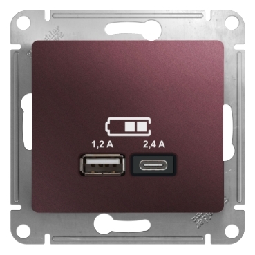 Systeme Electric Glossa Баклажановый Розетка USB A+С, 5В/2,4А, 2х5В/1,2А