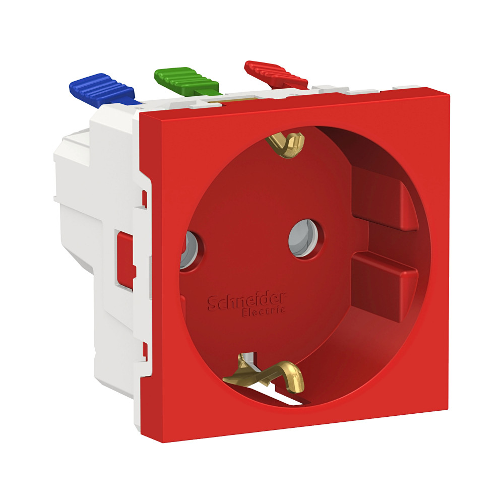 Schneider Electric Unica Modular Красная Розетка с/з со шторками, с быстрозажимными клеммами, 16А 250В, 2 модуля