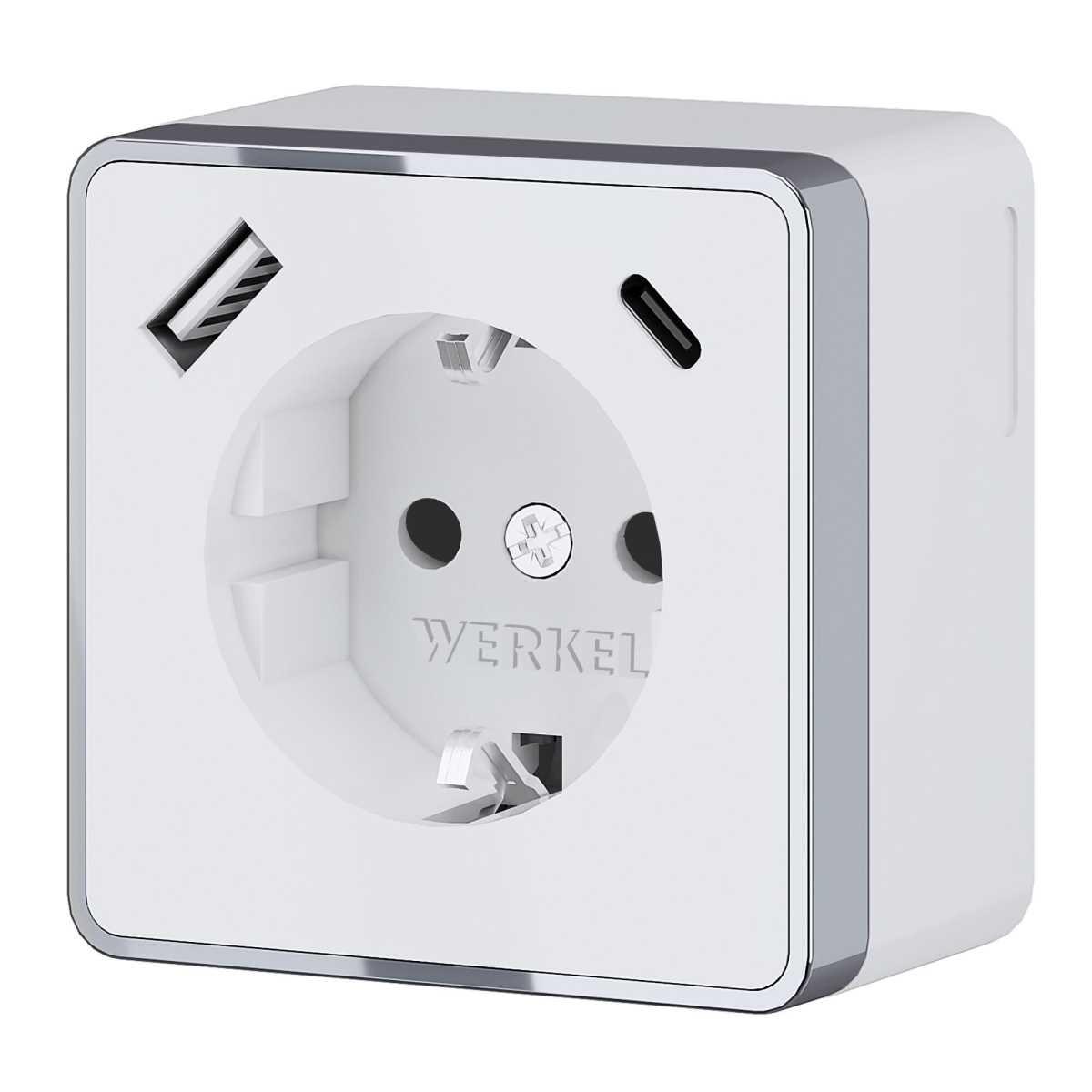 Розетка с заземлением, шторками и USB тип A+C Werkel Gallant белый W5071701 4690389179594