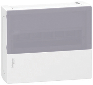 Schneider Electric RESI9 MP (Mini Pragma) Бокс навесной с белой дверью 1 ряд/12 модулей, IP40, IK07, 63А, 2 клеммы, Италия