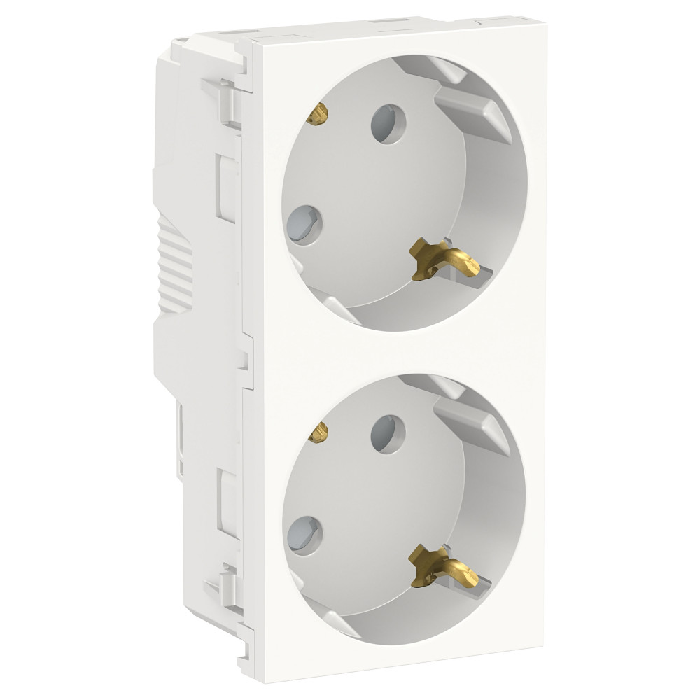 Schneider Electric Unica New Бел Розетка с/з двойная, со шторками, винт. зажим.