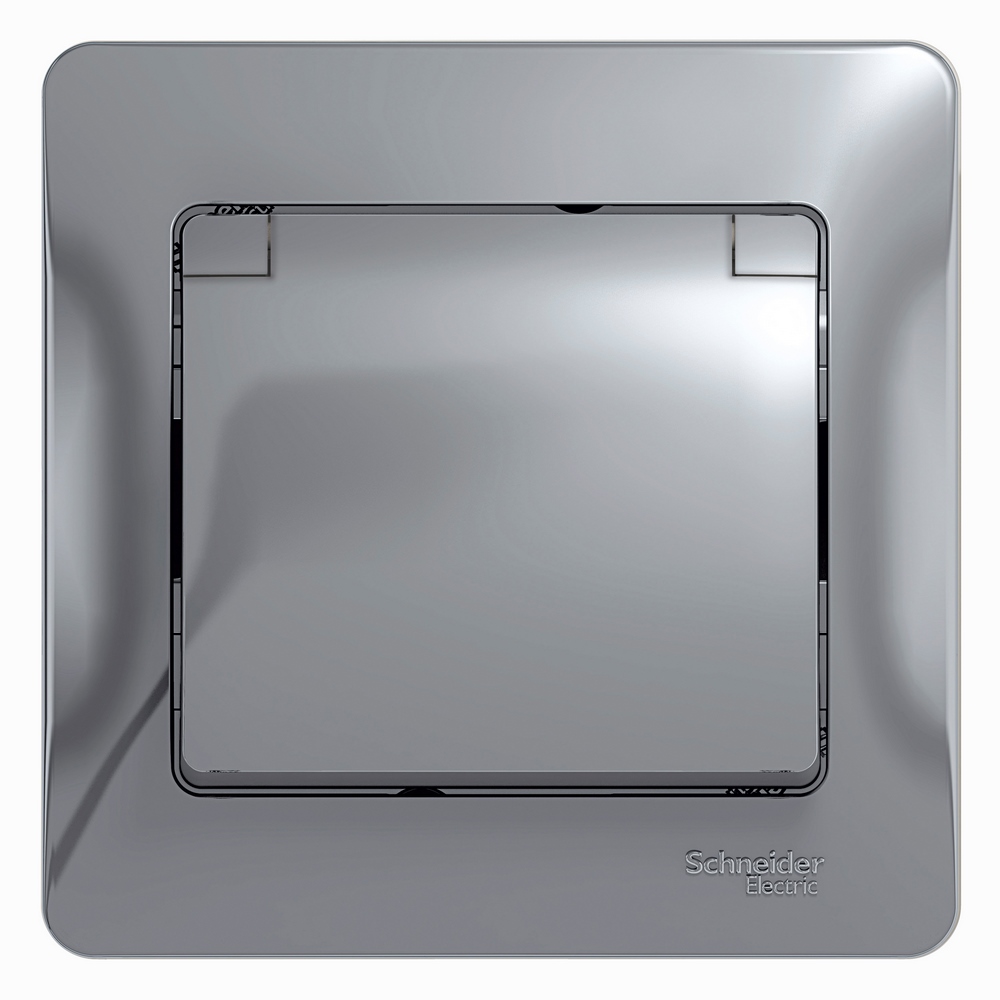 Systeme Electric Glossa Алюминий Розетка с/з со шторками с крышкой, IP20 (в сборе с рамкой)
