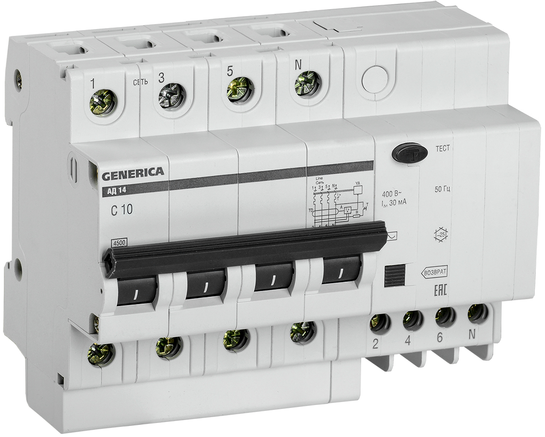 IEK GENERICA Диф. автомат АД14 4Р 10А 30мА