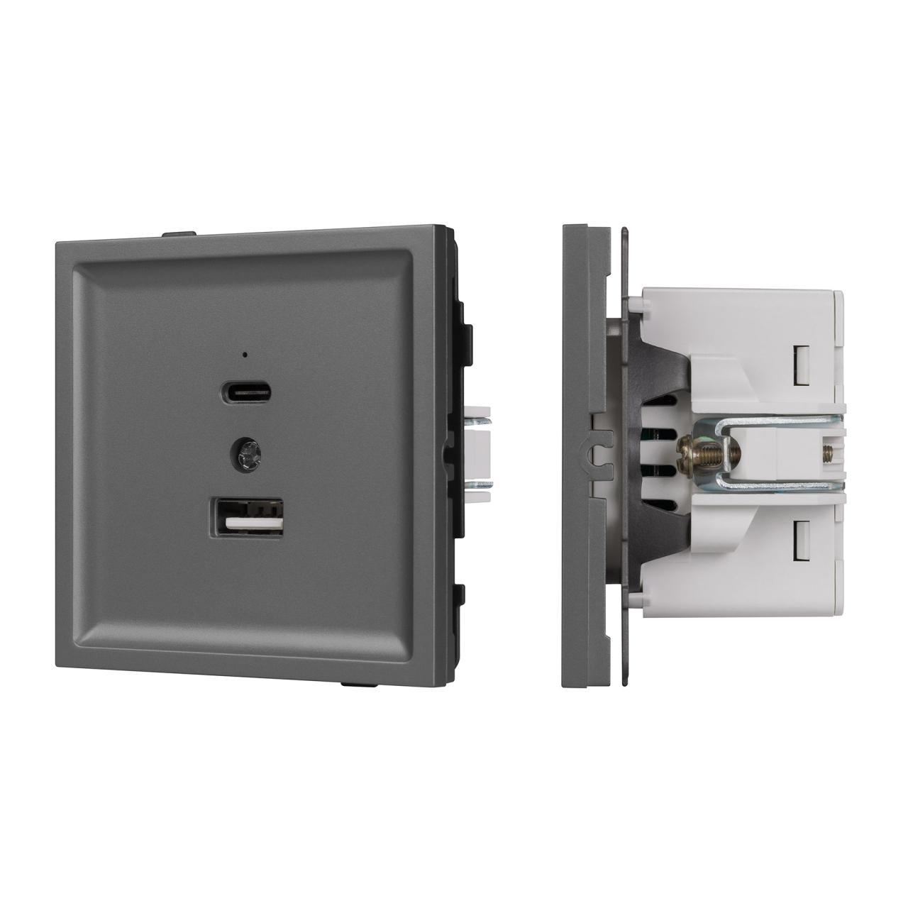 Механизм USB розетки SCT-TENDO-MUAC-SFPL-GR (5V, 3A, QC3) Arlight 054538