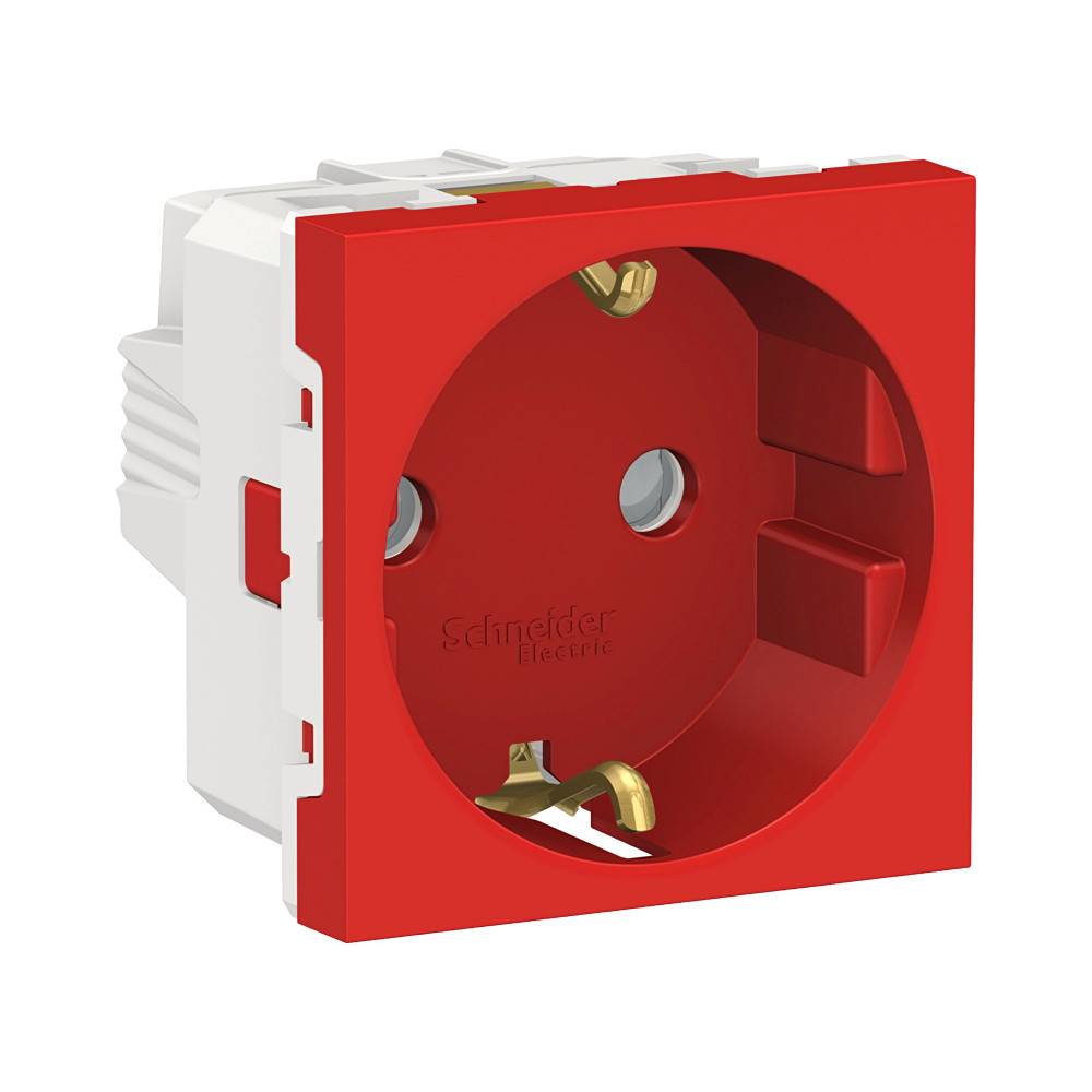 Schneider Electric Unica Modular Красная Розетка с/з со шторками, винт. зажим, 16А, 250В, 2 модуля