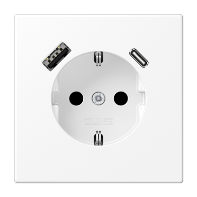 JUNG LS 990 Белый матовый Розетка с USB-зарядным устройством, тип A+С, SCHUKO