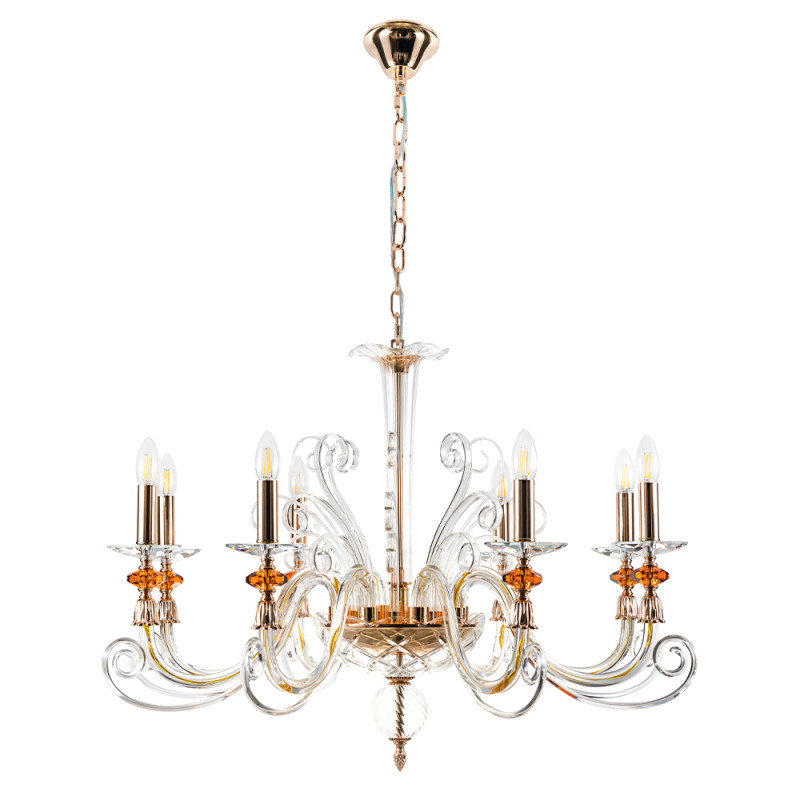 Подвесная люстра Crystal Lux CATARINA SP8 V2 GOLD/TRANSPARENT-COGNAC