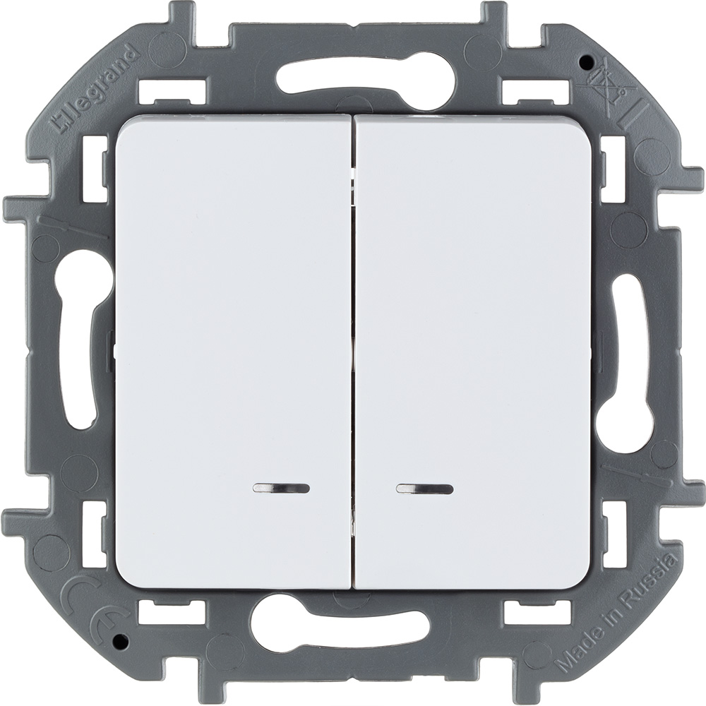 Legrand INSPIRIA Белый Выключатель двухклавишный с подсветкой/индикацией 10 AX - 250 В