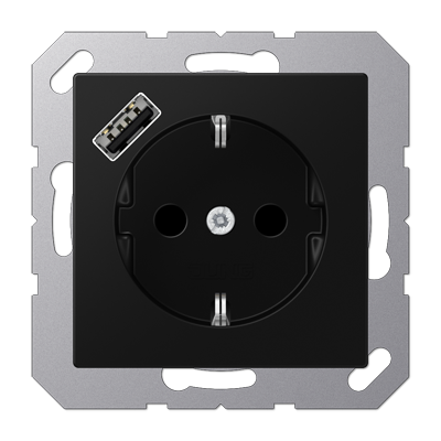 JUNG A Flow/A 550 Черный матовый Розетка с USB-зарядным устройством, тип А, SCHUKO
