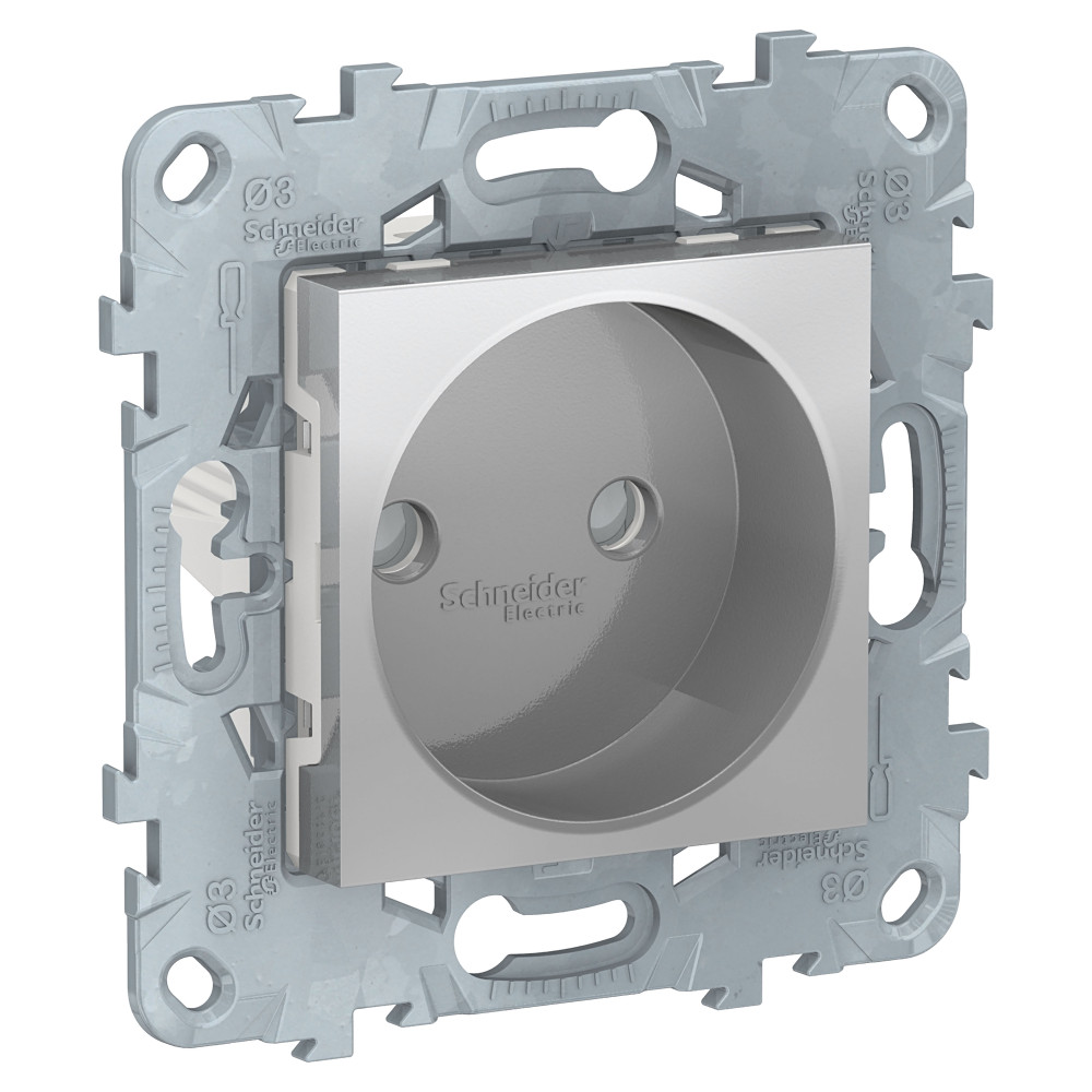 Schneider Electric Unica New Алюминий Розетка б/з со шторками, винт. зажим, 16 А